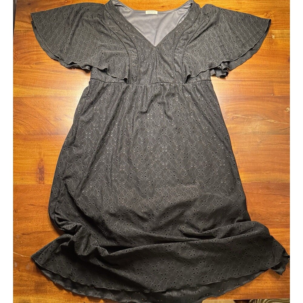 KIYONNA Lucy Black Eyelet Flutter Sleeve Empire Waist Midi Dress Plus SZ 1X- NWT